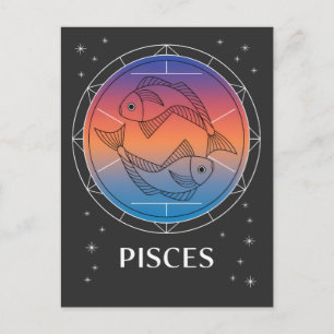 Pisces Dreams Colourful Celestial Pisces Zodiac  Postcard