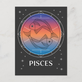 Pisces Dreams Colourful Celestial Pisces Zodiac  Postcard