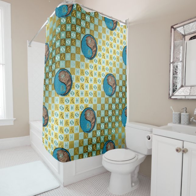 Pisces & Earth Dragon Shower Curtain (In Situ)