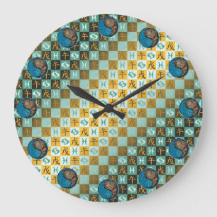 Pisces & Earth Horse Large Clock