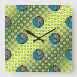 Pisces & Earth Monkey Square Wall Clock