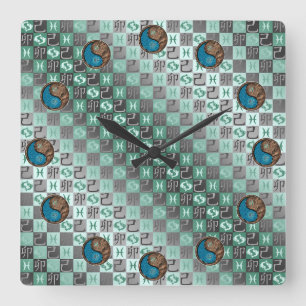 Pisces & Earth Rabbit Square Wall Clock