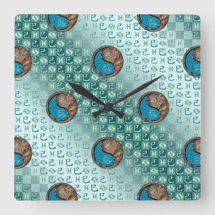 Pisces & Earth Snake Square Wall Clock