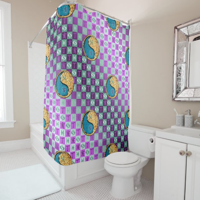 Pisces & Fire Boar Shower Curtain (In Situ)