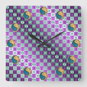 Pisces & Fire Boar Square Wall Clock
