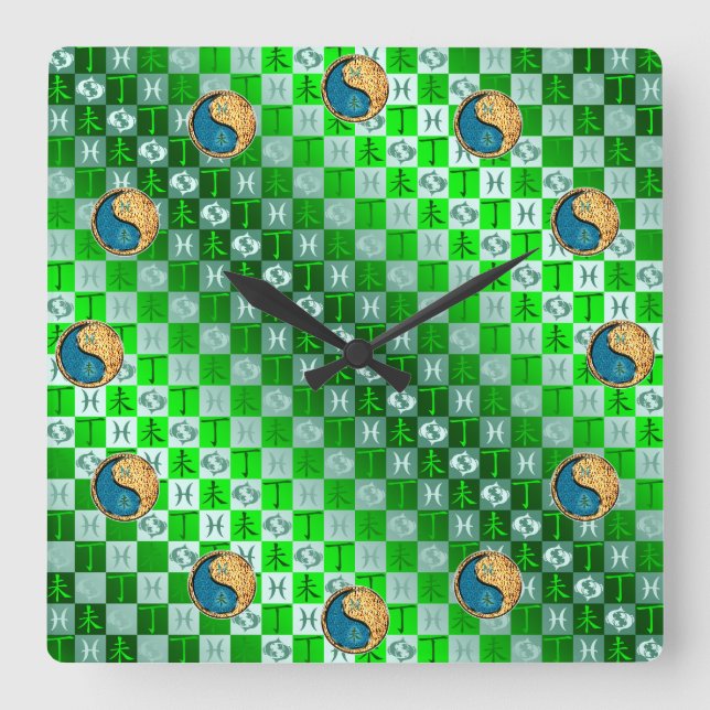 Pisces & Fire Goat Square Wall Clock (Front)