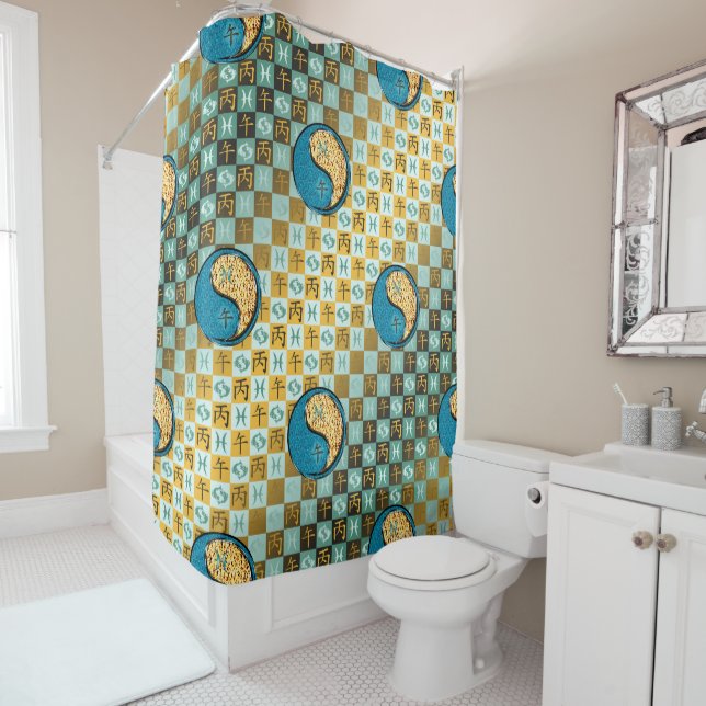 Pisces & Fire Horse Shower Curtain (In Situ)