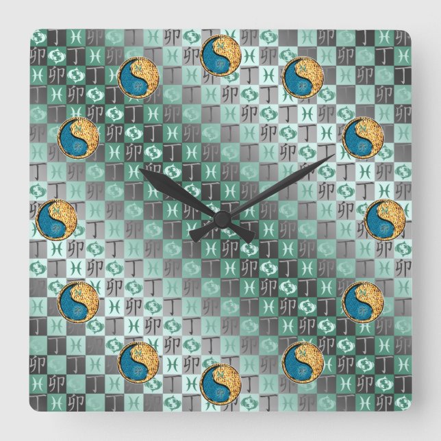 Pisces & Fire Rabbit Square Wall Clock (Front)