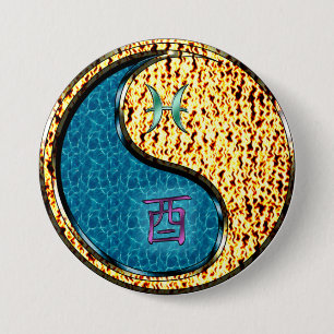 Pisces & Fire Rooster 7.5 Cm Round Badge