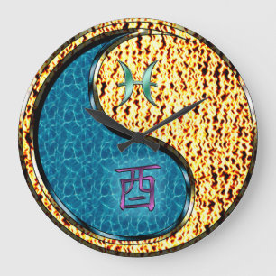 Pisces & Fire Rooster Large Clock