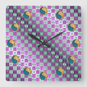 Pisces & Fire Rooster Square Wall Clock