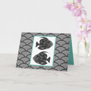 Pisces Fish Black White Aqua Zodiac Japan Birthday Card
