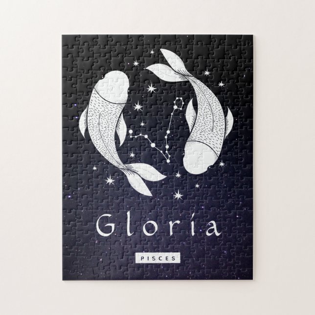 Pisces Fish Celestial & Cosmic Horoscope Sign Name Jigsaw Puzzle (Vertical)