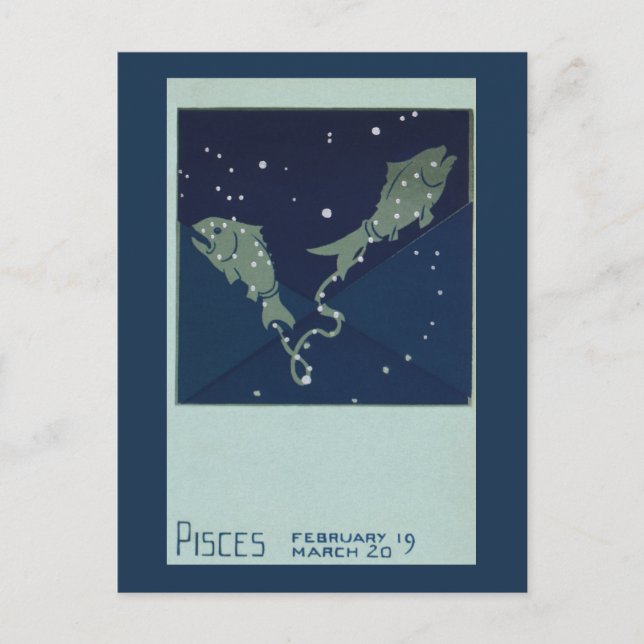 Pisces Fish Constellation Vintage Zodiac Astrology Postcard (Front)
