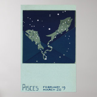 Pisces Fish Constellation Vintage Zodiac Astrology Poster