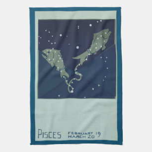 Pisces Fish Constellation Vintage Zodiac Astrology Tea Towel