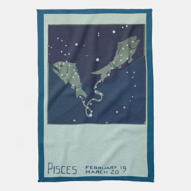 Pisces Fish Constellation Vintage Zodiac Astrology Tea Towel (Vertical)