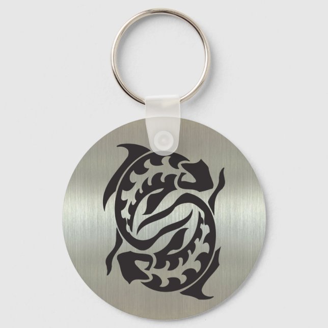 Pisces Fish Silhouette with Metallic Effect Key Ring (Front)