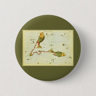 Pisces Fish, Vintage Constellation Urania's Mirror 6 Cm Round Badge