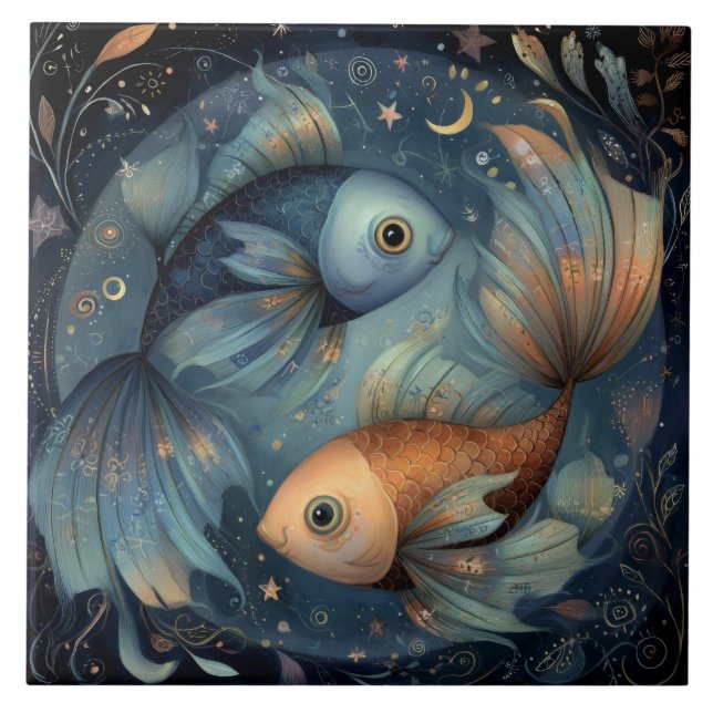 Pisces Fish Zodiac Astrology Celestial Birthday Tile (Front)