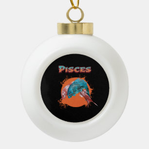 Pisces Fish Zodiac Horoscope Water Astrology Sign  Ceramic Ball Christmas Ornament