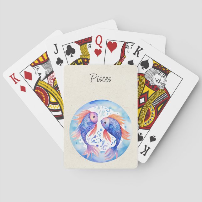 Pisces Fish Zodiac Watercolor  Playing Cards (Back)