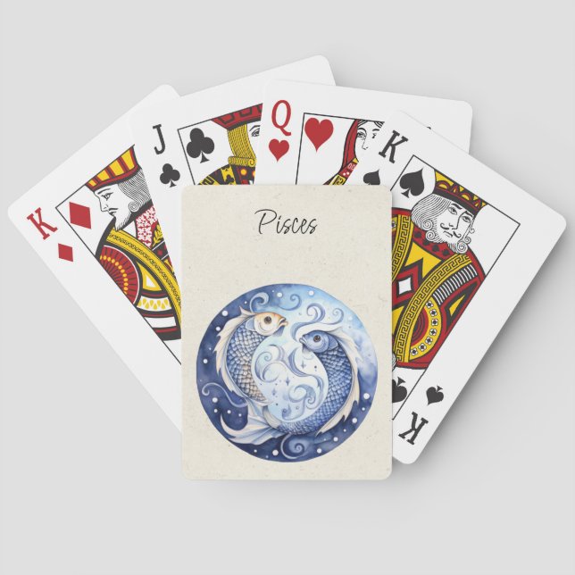Pisces Fish Zodiac Watercolor Playing Cards (Back)