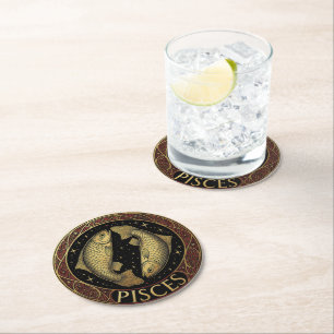 Pisces Fishes Zodiac Symbol Round Paper Coaster