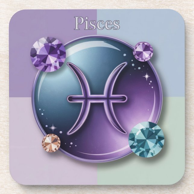 Pisces Gemstones Plastic Coaster Set (Front)