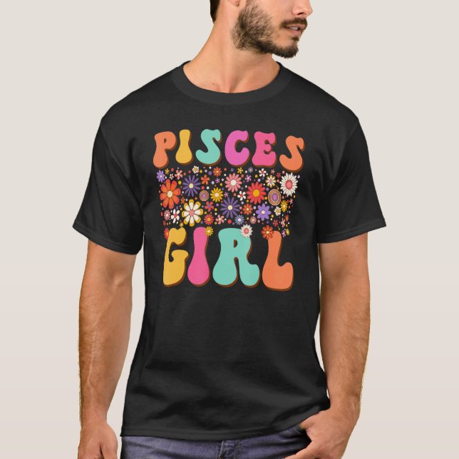 Pisces Girl Retro Zodiac Sign Horoscope Birthday W T-Shirt (Front)
