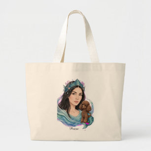 Pisces Girl with Poodle – Zodiac Horoscope Large Tote Bag