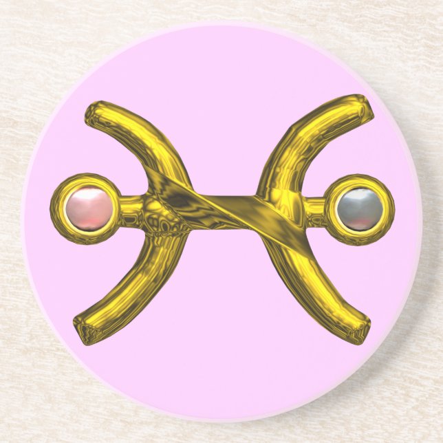 PISCES GOLD ZODIAC BIRTHDAY JEWEL Pearl Pink Lilac Coaster (Front)