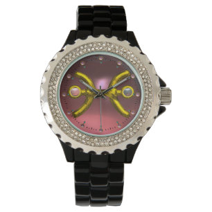 PISCES GOLD ZODIAC BIRTHDAY JEWEL, Pink Pearl Watch