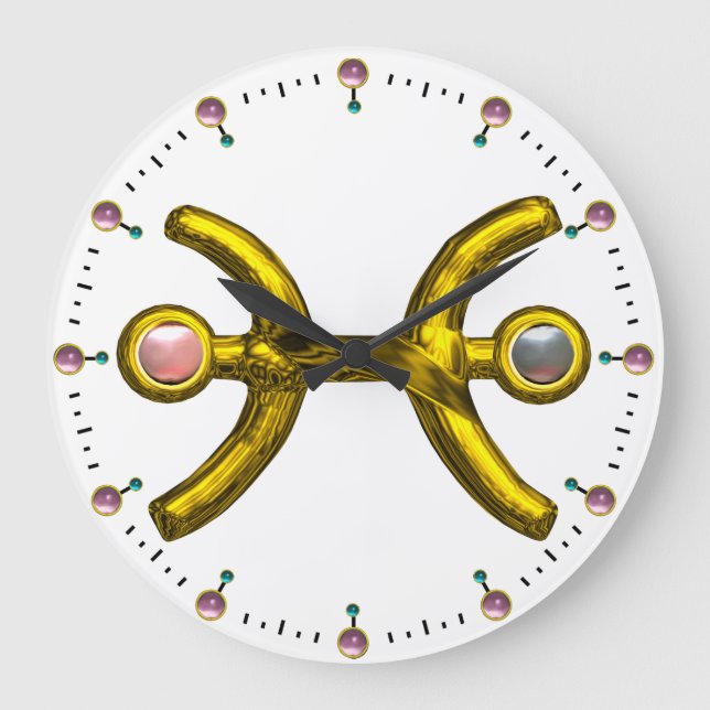 PISCES GOLD ZODIAC BIRTHDAY JEWEL WITH PEARLS LARGE CLOCK (Front)