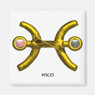 PISCES Gold Zodiac Birthday Sign,White Pink Pearls Magnet