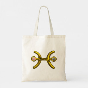 PISCES Gold Zodiac Birthday Sign,White Pink Pearls Tote Bag
