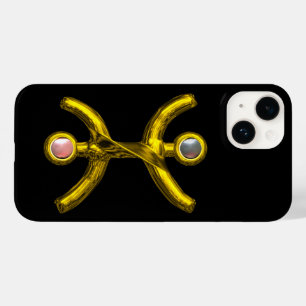 PISCES GOLD ZODIAC JEWEL Pink White Pearls Black Case-Mate iPhone 14 Case