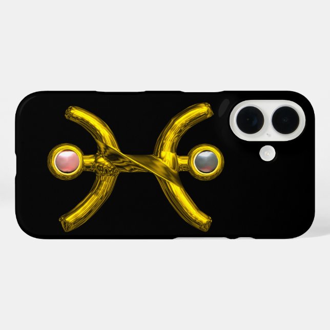 PISCES GOLD ZODIAC JEWEL Pink White Pearls Black Case-Mate iPhone Case (Back (Horizontal))