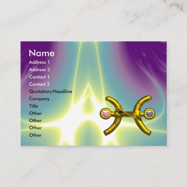 PISCES GOLD ZODIAC SIGN Astrology,Purple Green Business Card (Front)