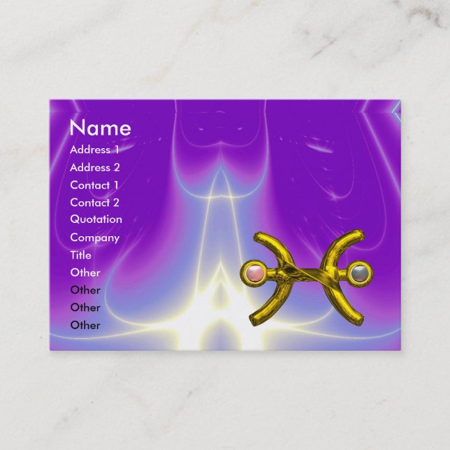 PISCES GOLD ZODIAC SIGN Astrology Purple Violet Business Card (Front)