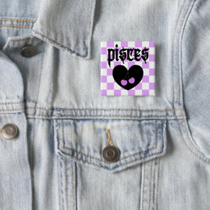 Pisces Gothic Aesthetic Checkered Cherries Design 15 Cm Square Badge