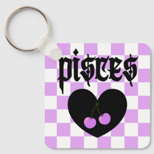 Pisces Gothic Aesthetic Chequered Cherry Design Key Ring