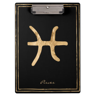 Pisces hammered gold stylised astrology symbol clipboard