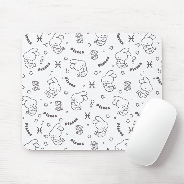 Pisces Harmony: Bunny Mermaids Pattern Line Art Mouse Mat (With Mouse)
