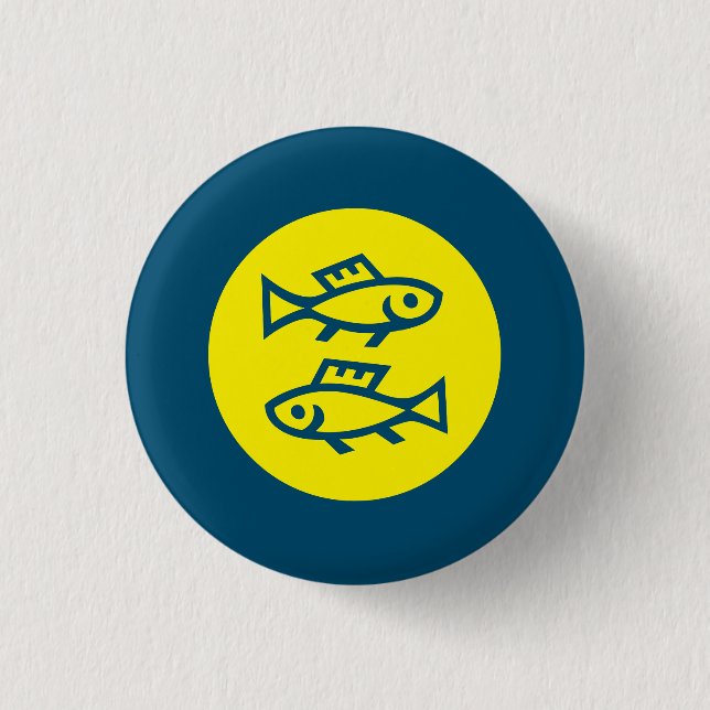 Pisces Horoscope Yellow Blue Modern Minimalist 3 Cm Round Badge (Front)