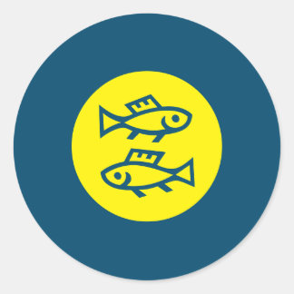 Pisces Horoscope Yellow Blue Modern Minimalist Classic Round Sticker
