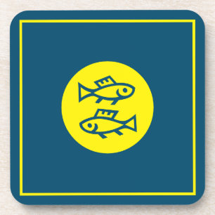 Pisces Horoscope Yellow Blue Modern Minimalist Coaster