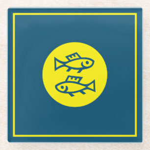 Pisces Horoscope Yellow Blue Modern Minimalist Glass Coaster
