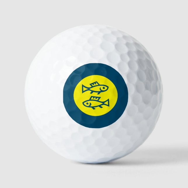 Pisces Horoscope Yellow Blue Modern Minimalist Golf Balls (Front)