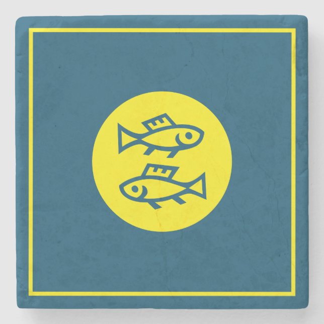 Pisces Horoscope Yellow Blue Modern Minimalist Stone Coaster (Front)